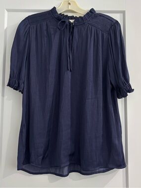 Tamara H Womens Navy Puff Short Sleeved Blouse Size Large